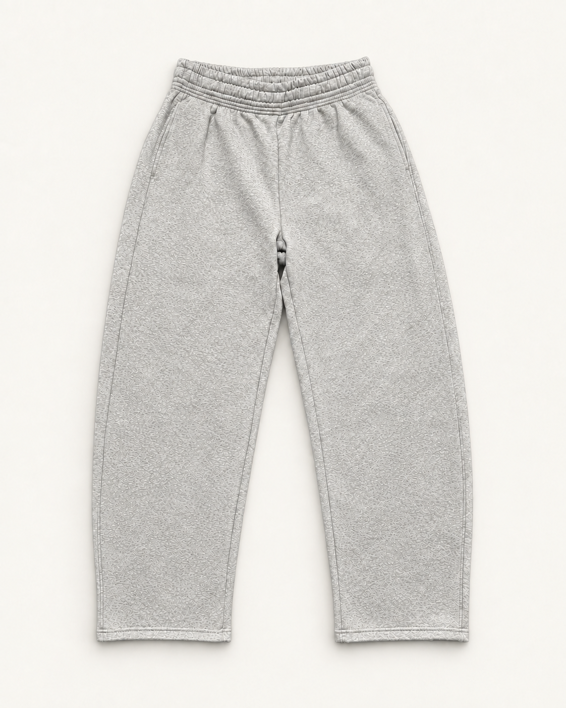 Gray Unmarked Sweatpants, full garment front view; edited representation with exterior embroidery removed